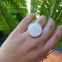 OOAK Solar quartz ring, Large round gemstone silver ring