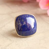 OOAK Statement Lapis Lazuli ring, Square cushion cut silver ring 