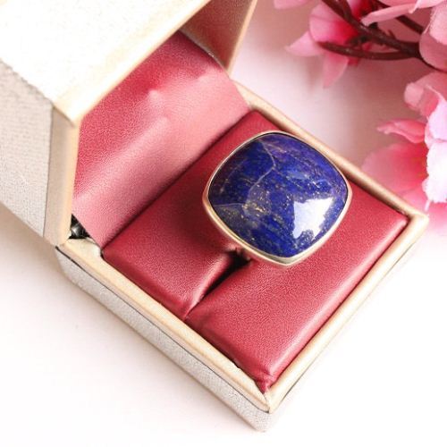 OOAK Statement Lapis Lazuli ring - Square cushion cut silver ring 