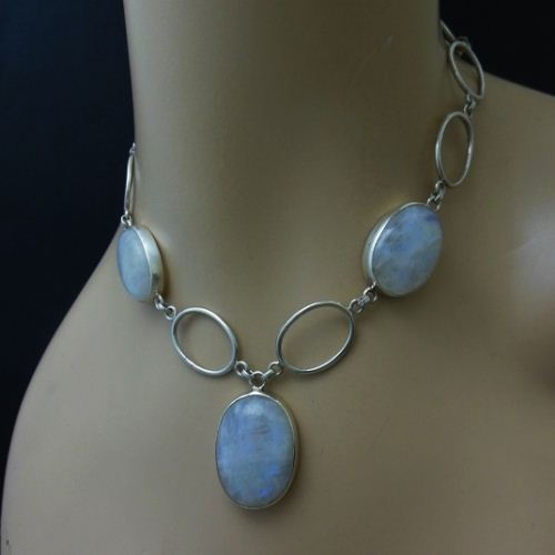 OOAK Statement necklace, Rainbow Moonstone silver pendant necklace 