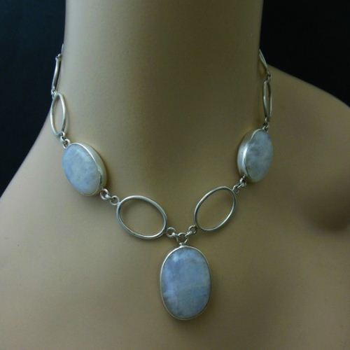 OOAK Statement necklace, Rainbow Moonstone silver pendant necklace 