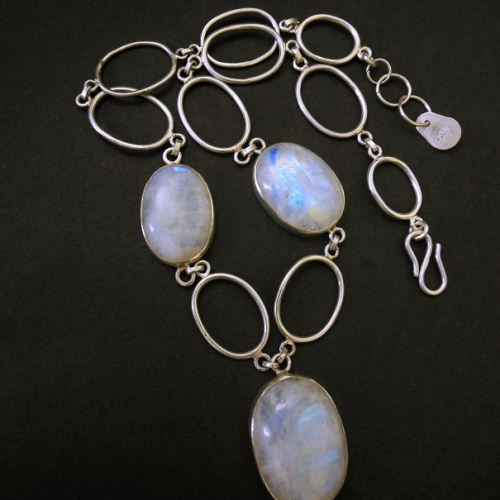 OOAK Statement necklace, Rainbow Moonstone silver pendant necklace 