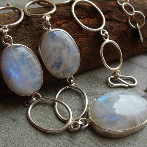 OOAK Statement necklace, Rainbow Moonstone silver pendant necklace 