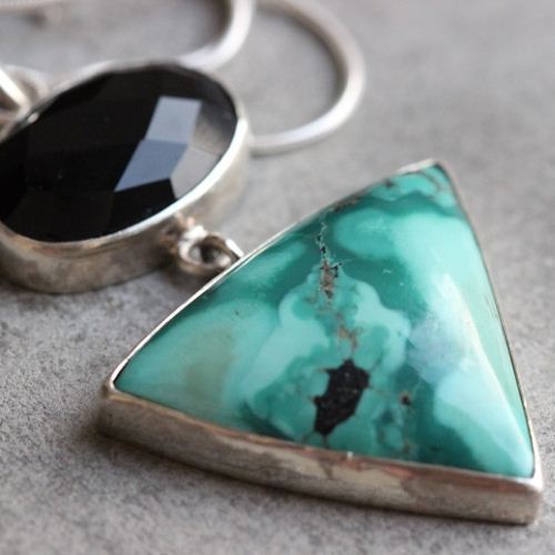 OOAK Turquoise pendant, Silver pendant, Turquoise black onyx pendant 