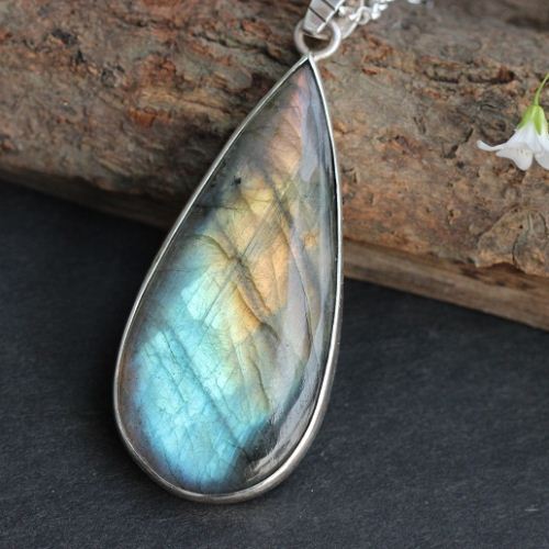 OOAK labradorite pendant necklace, Gemstone silver blue pendant