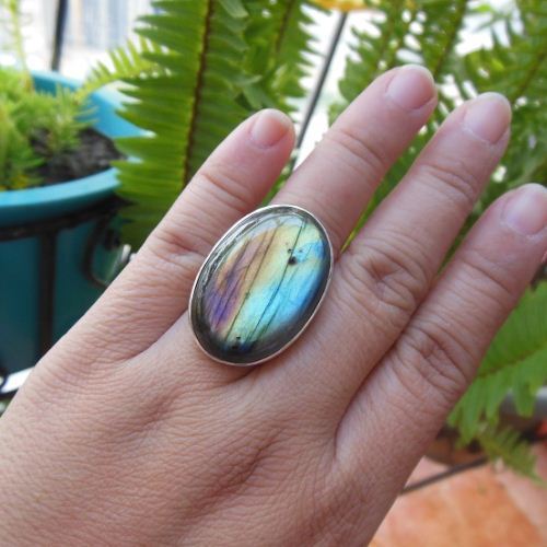 OOAK labradorite ring, Statement ring, Artisan silver oval ring 