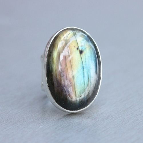 OOAK labradorite ring, Statement ring, Artisan silver oval ring 