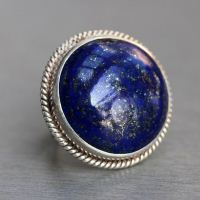 OOAK ring, Lapis lazuli ring, Round cocktail gemstone silver ring