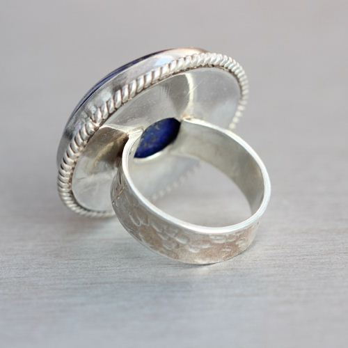 OOAK ring, Lapis lazuli ring, Round cocktail gemstone silver ring