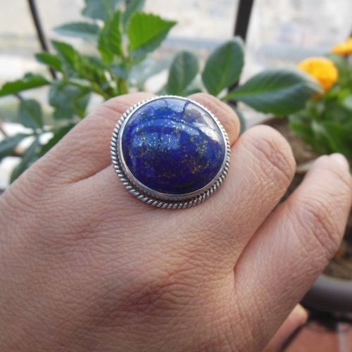 OOAK ring, Lapis lazuli ring, Round cocktail gemstone silver ring