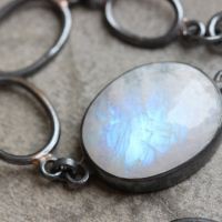 Oxidized rainbow moonstone bracelet, Sterling silver bracelet