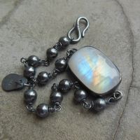 Oxidized rainbow moonstone bracelet, Sterling silver bracelet