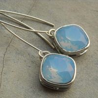 Opal earrings blue sea crystal sterling silver earring