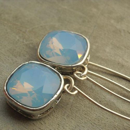 Opal earrings blue sea crystal sterling silver earring