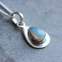 Opal pendant, Genuine Opal pendant, Artisan silver pendant