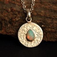 Opal pendant, Hammered Natural Opal silver pendant, Artisan jewelry
