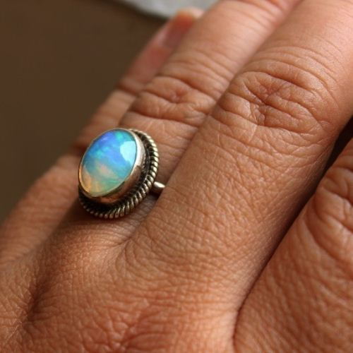Opal ring, OOAK Natural Opal silver Ring, Genuine opal ring