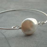 Oval Pearl bracelet, sterling silver handmade bangle bracelet, pearl bracelet for every occasion