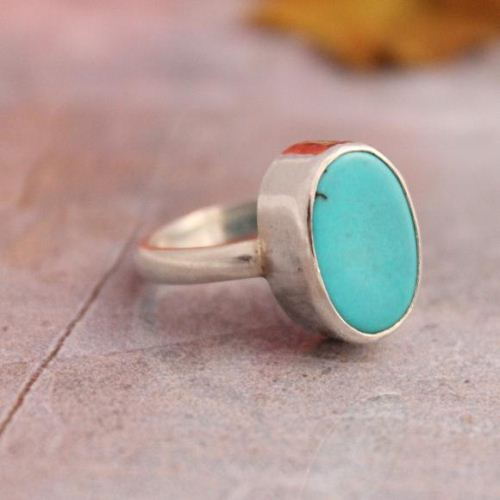 Oval Sleeping Beauty Turquoise Ring, Handmade turquoise silver ring