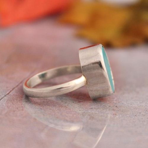Oval Sleeping Beauty Turquoise Ring, Handmade turquoise silver ring