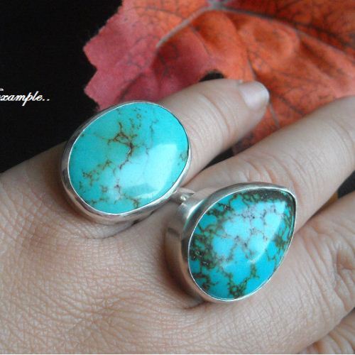 Oval Turquoise Ring, Large oval turquoise silver ring