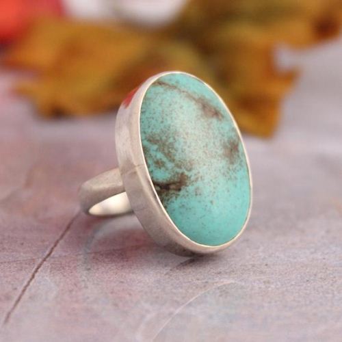 Oval Turquoise Ring, Large oval turquoise silver ring