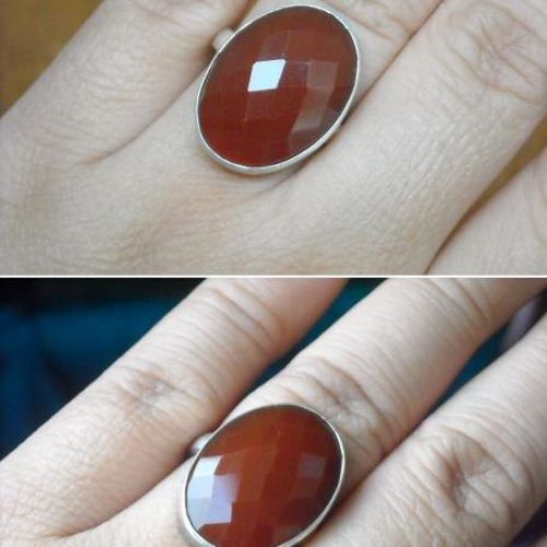 Oval faceted carnelian ring, Sterling silver artisan cocktail ring
