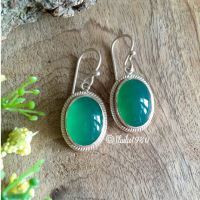 Oval green onyx silver earrings, Handmade jewelry gift