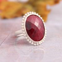 Oval ruby ring, July birthstone silver rings, Precious stone