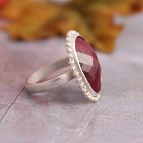 Oval ruby ring, July birthstone silver rings, Precious stone
