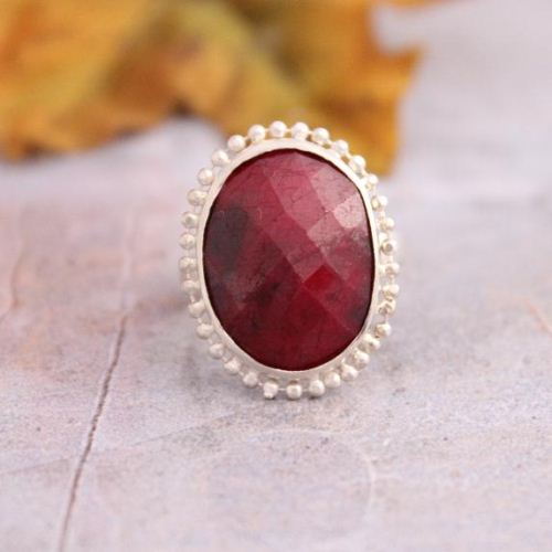 Oval ruby ring, July birthstone silver rings, Precious stone