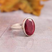 Oval ruby ring, July birthstone silver ring, Red ruby rings