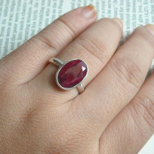 Oval ruby ring, July birthstone silver ring, Red ruby rings