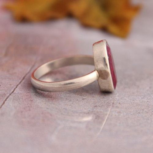 Oval ruby ring, July birthstone silver ring, Red ruby rings