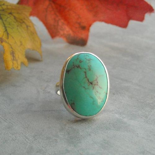 Oval turquoise ring, Large turquoise sterling silver ring