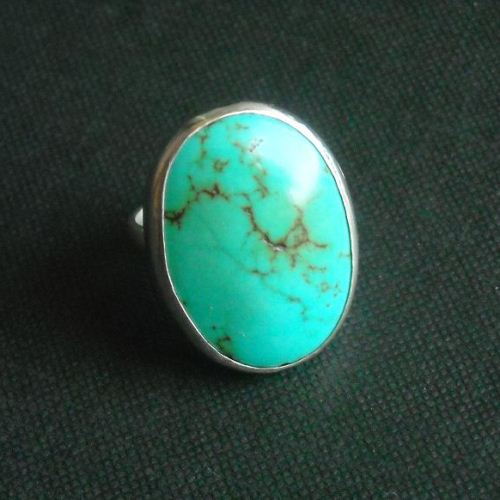Oval turquoise ring, Large turquoise sterling silver ring