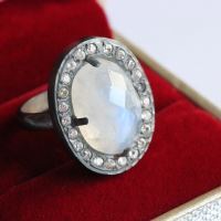 Oxidized OOAK Natural Moonstone Ring, Oval artisan silver ring