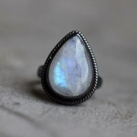 Oxidized Rainbow Moonstone Ring, Ethnic statement artisan silver ring