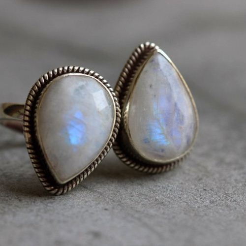 Oxidized Rainbow Moonstone Ring, Ethnic statement artisan silver ring