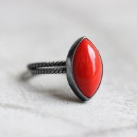 Oxidized Red coral Ring, Silver ring, Gemstone stack ring 