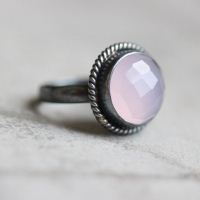 Oxidized Rose quartz ring, Sterling silver gemstone artisan ring