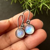 Oxidized silver rainbow moonstone earrings, Jewelry gift ideas