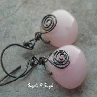 Oxidized sterling silver pink rose quartz silver earrings