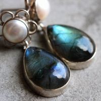 Pearl post earrings, Labradorite pearl silver earrings, Artisan jewelry