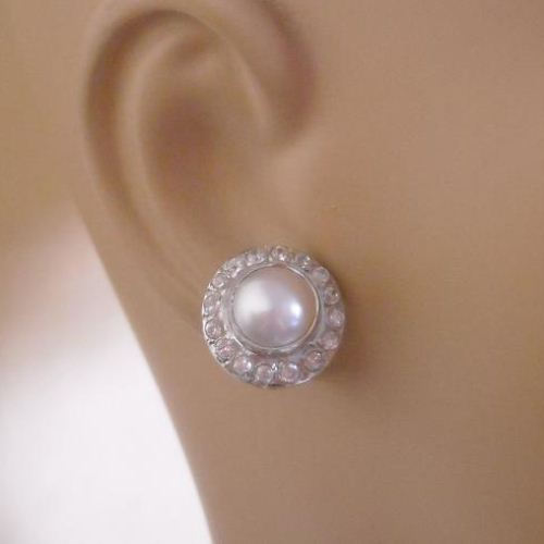 Pearl bridal jewelry sets - CZ Pearl pendant necklace earrings set