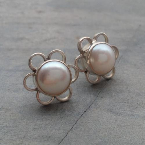 Pearl earrings, Stud earrings, Pearl silver ear studs, Bridal jewelry