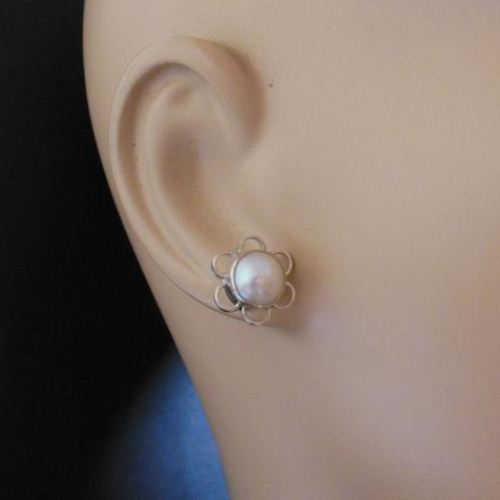 Pearl earrings, Stud earrings, Pearl silver ear studs, Bridal jewelry
