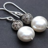 Pearl earrings, Dangler earrings, Artisan pearl silver bridal jewelry