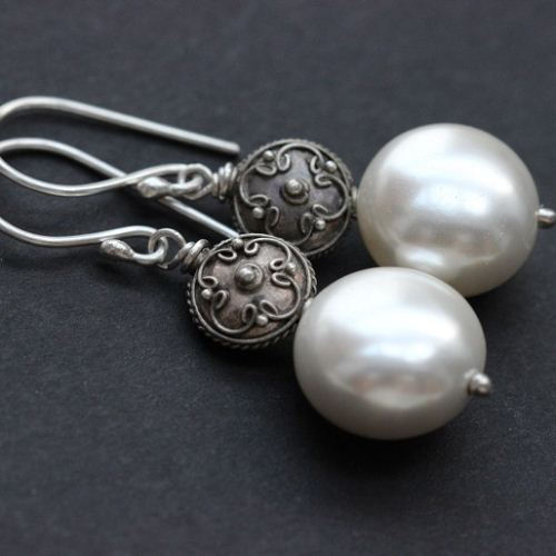 Pearl earrings, Dangler earrings, Artisan pearl silver bridal jewelry