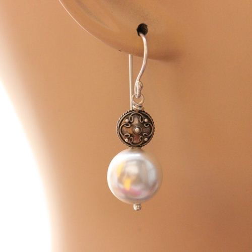 Pearl earrings, Dangler earrings, Artisan pearl silver bridal jewelry